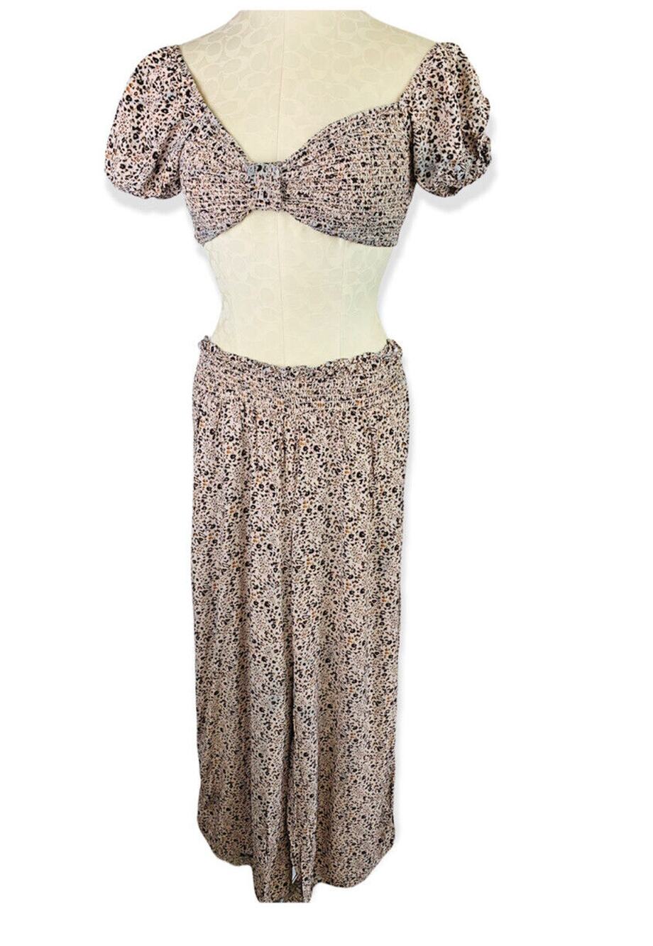 Medium Vintage Havana Womens 2 Piece Rayon Animal Print Rayon Crop Festival